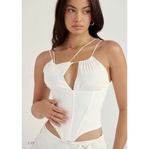 House‎ of CB Womens Orla White Chiffon Strappy Corset Bustier Top Size M